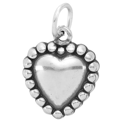 Sterling Silver Heart with Beaded Border Charm
