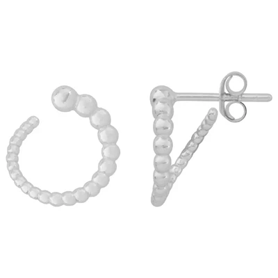 Sterling Silver Beaded Front Hoop Post Earrings