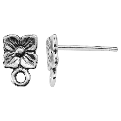 Sterling Silver Oxidized Daisy Post Earring with Ring