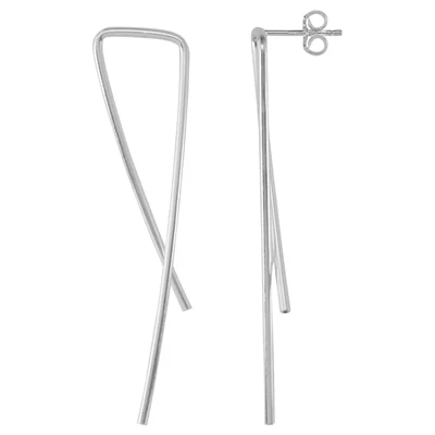 Sterling Silver Long Criss-Cross Post Earrings