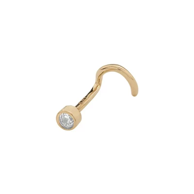 14k Gold Bezel CZ Corkscrew Nose Stud