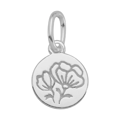 Sterling Silver Poppy Circle Tag Charm