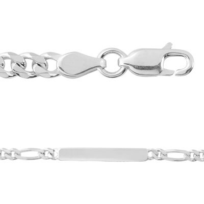 Sterling Silver 7 inch Figaro Chain ID Bracelet