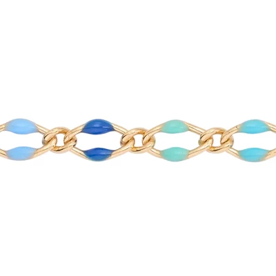Gold-Filled Long and Short Diamond Chain with Blue Enamels