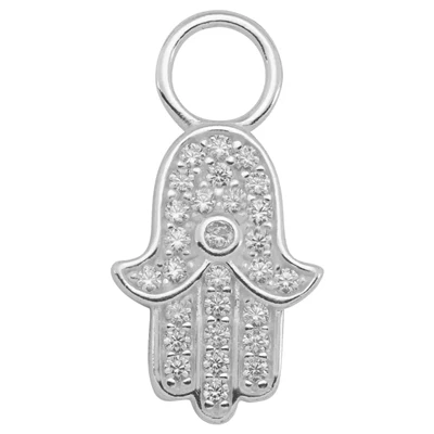 Sterling Silver Pave CZ Hamsa Slide-on Charm