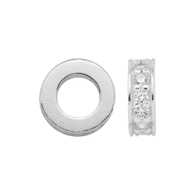 Sterling Silver CZ Rondell Bead