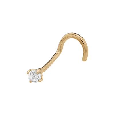 14k Gold Prong CZ Corkscrew Nose Stud