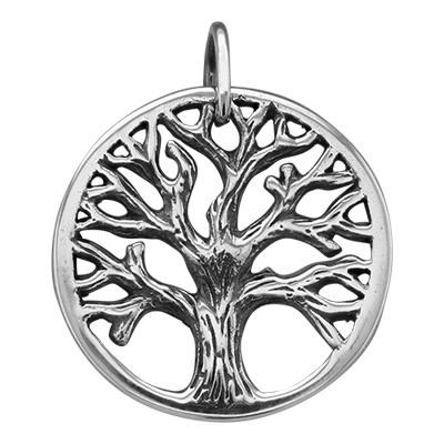 Sterling Silver Textured Tree of Life Circle Charm