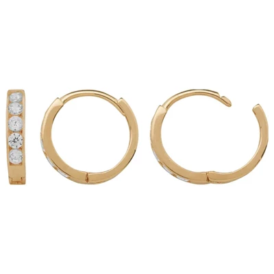 14k Gold CZ Pave Huggie Hoop Earrings