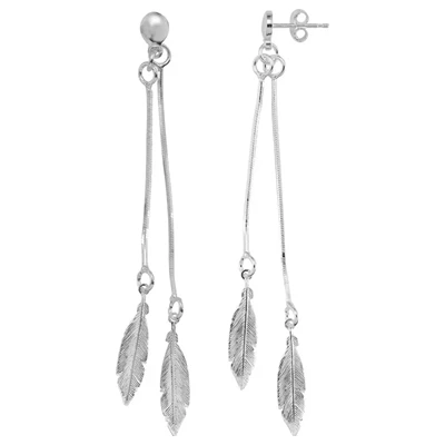 Sterling Silver Feather Dangle Post Earrings