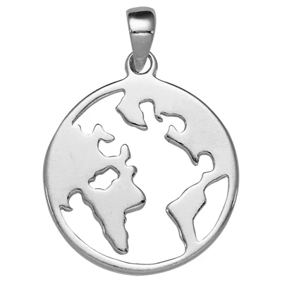 Sterling Silver Flat World Globe Pendant