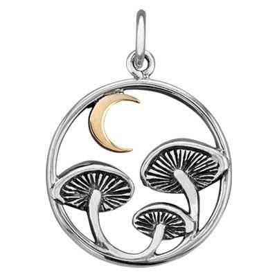 Sterling Silver Mushrooms and Bronze Moon Charm