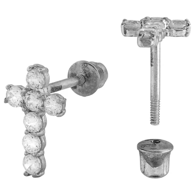 Sterling Silver CZ Cross Threaded Post with Clutches