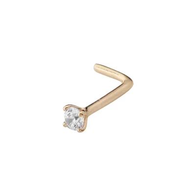 14k Gold Prong CZ L-shape Nose Stud