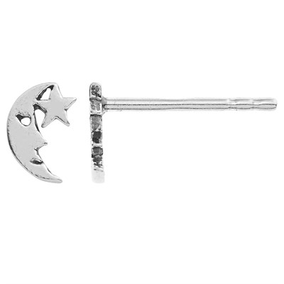 Sterling Silver Oxidized Moon and Star Post Earring