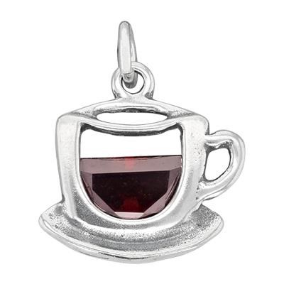Sterling Silver CZ Tea Coffee Cup Charm