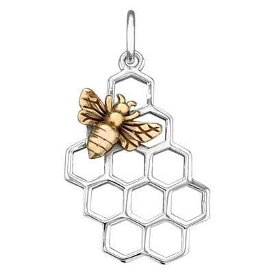 Sterling Silver Honeycomb Bronze Bee Pendant