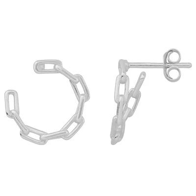 Sterling Silver Chain Link Front Hoop Post Earrings