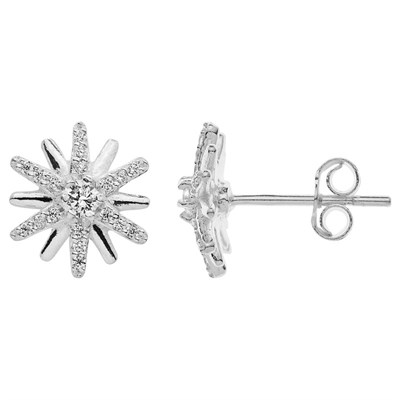 Sterling Silver CZ Pave Starburst Post Earrings