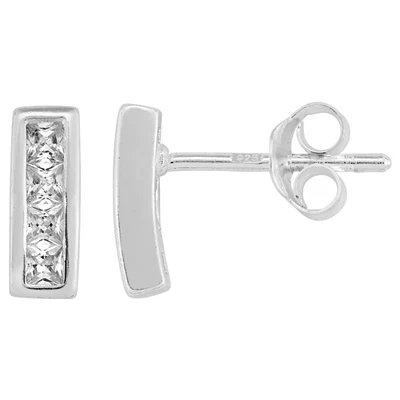 Sterling Silver CZ Channel Bar Post Earrings