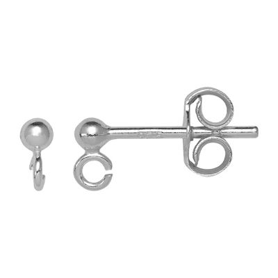 Sterling Silver 2mm Ball Post with Ring Earrings Findings