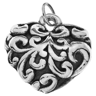 Sterling Silver Hollow Brocade Heart Charm