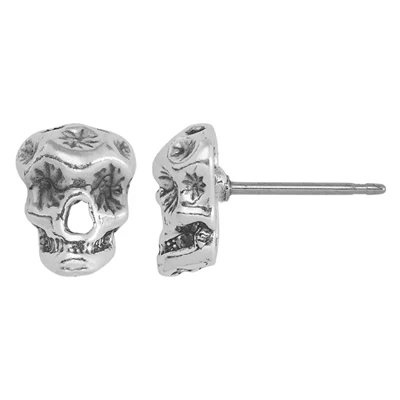 Sterling Silver Calavera Skull Post Earrings
