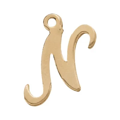 Gold-Filled Script Letter N Initial Charm