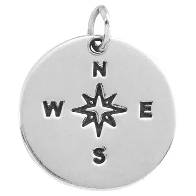 Sterling Silver Compass Flat Circle Pendant