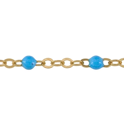Gold Filled Saturn Flat Cable Chain Footage with Turquoise Blue Epoxy Beads