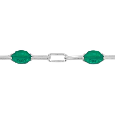 Sterling Silver Alternating Paperclip Chain Footage with Emerald Enamel