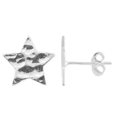 Sterling Silver Hammered Star Post Earrings