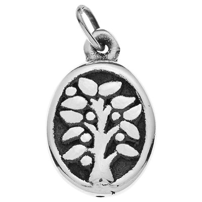 Sterling Silver Hollow Tree Oval Charm
