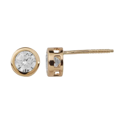 14k Gold 4mm Bezel CZ Threaded Post Earrings