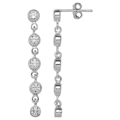 Sterling Silver CZ Chain Dangle Post Earrings