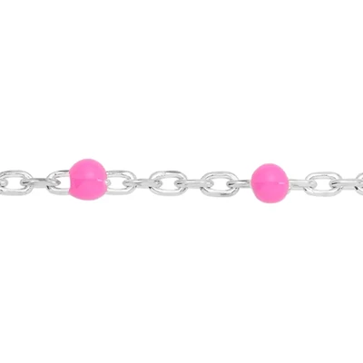 Sterling Silver Saturn Cable Chain Footage with Pink Enamel Beads
