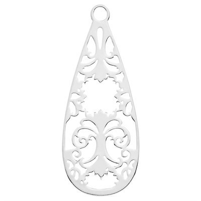 Sterling Silver Floral Cutout Teardrop Drop