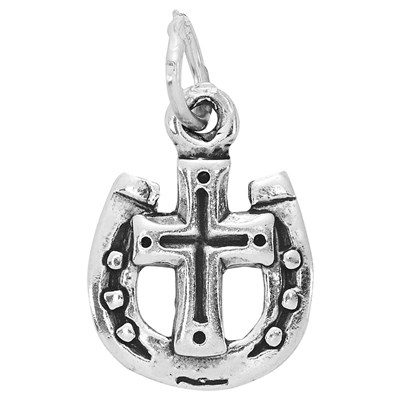Sterling Silver Horseshoe with Cross Charm