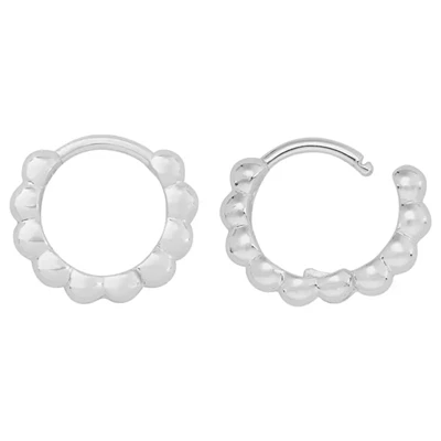 Sterling Silver Beaded Huggie Hoop Earrings