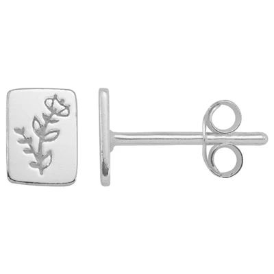 Sterling Silver Wildflower Rectangle Post Earrings