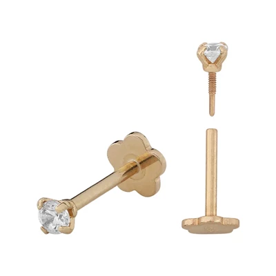 14k Gold 2mm CZ Threaded Cartilage Piercing