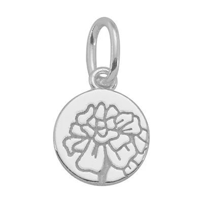 Sterling Silver Camellia Circle Tag Charm