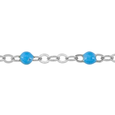 Sterling Silver Saturn Flat Cable Chain Footage with Turquoise Blue Epoxy Beads