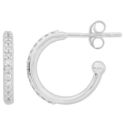 Sterling Silver 15mm CZ Pave Hoop Post Earrings