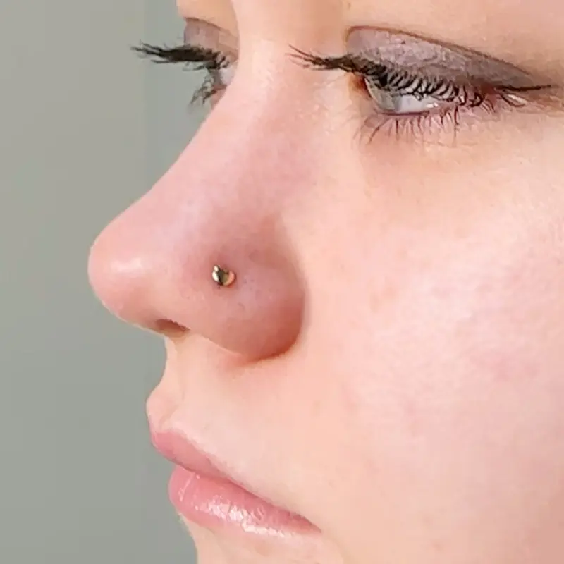 14k Gold 2.5mm Heart Ball End Nose Stud