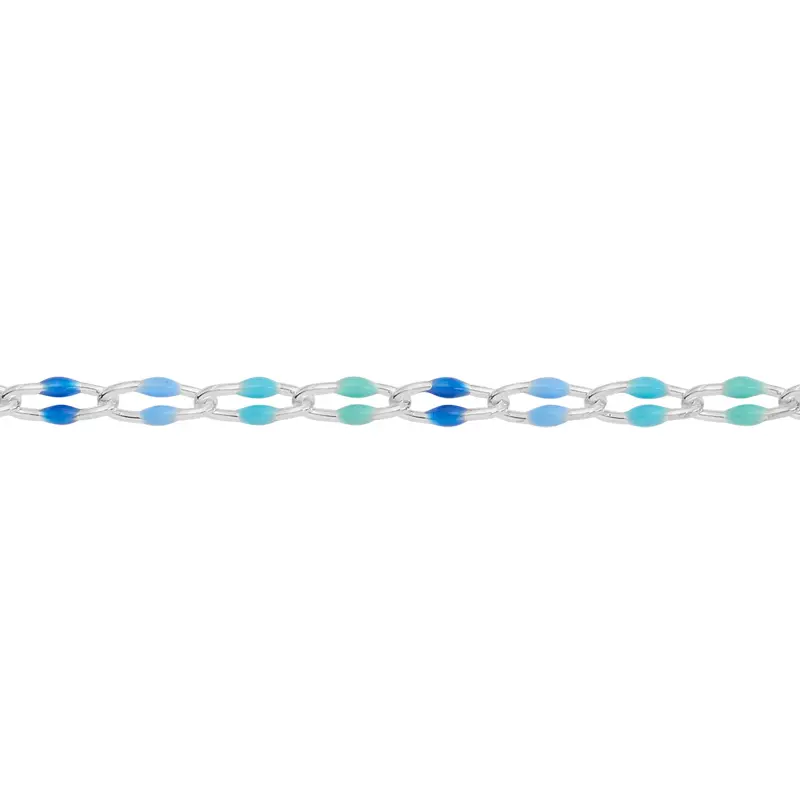 Sterling Silver Curb Chain with Blue Enamels