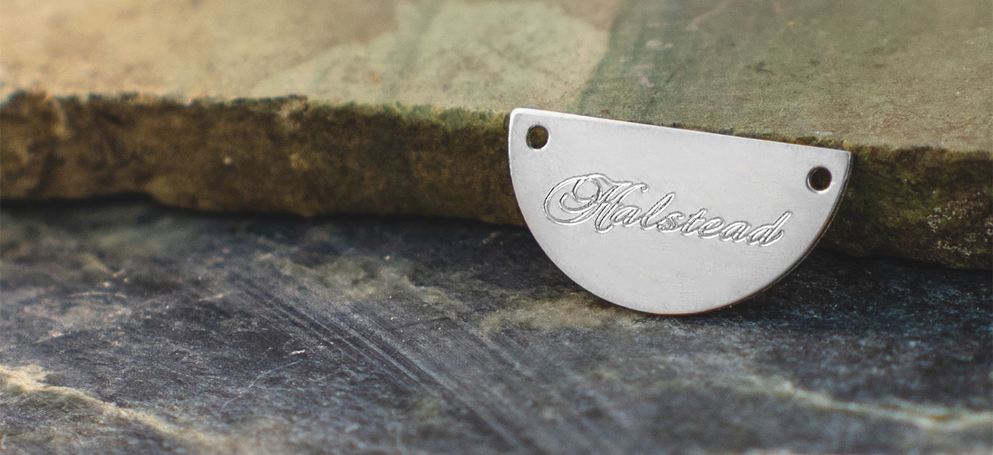 Sterling silver blank engraved with Halstead logo