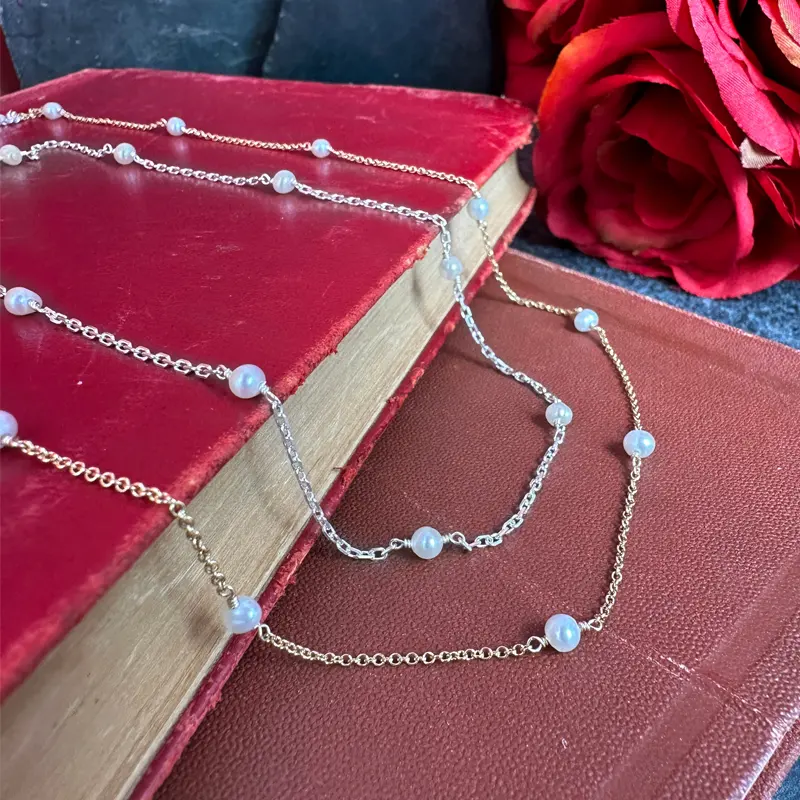 Gold-Filled Cable and 3mm Pearls Chain Footage