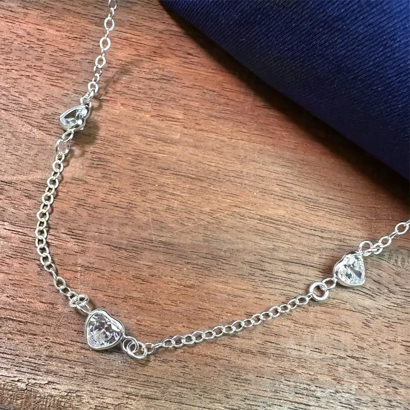 Sterling Silver Bezel CZ Heart Link