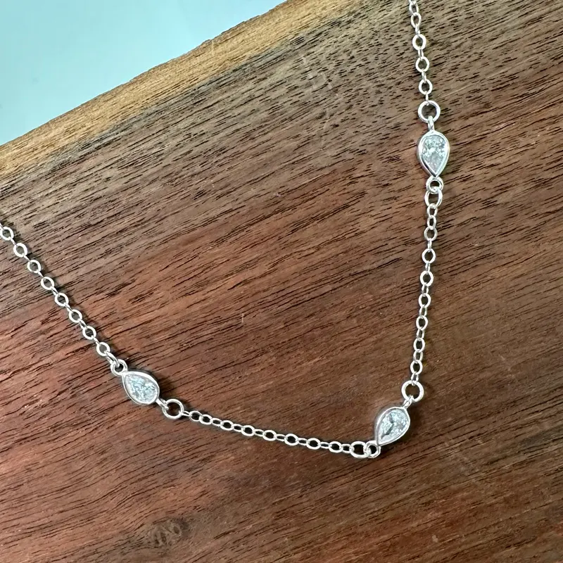 Sterling Silver 4x10.5mm Bezel CZ Teardrop Link